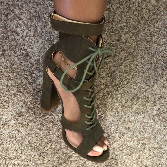 Forest Green Lace- Up Strappy Booties - Picture 4 of 7